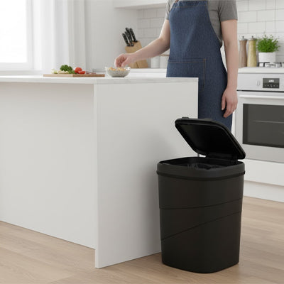poubelle cuisine automatique couvercle femme dechets kitchen trash automatic women
